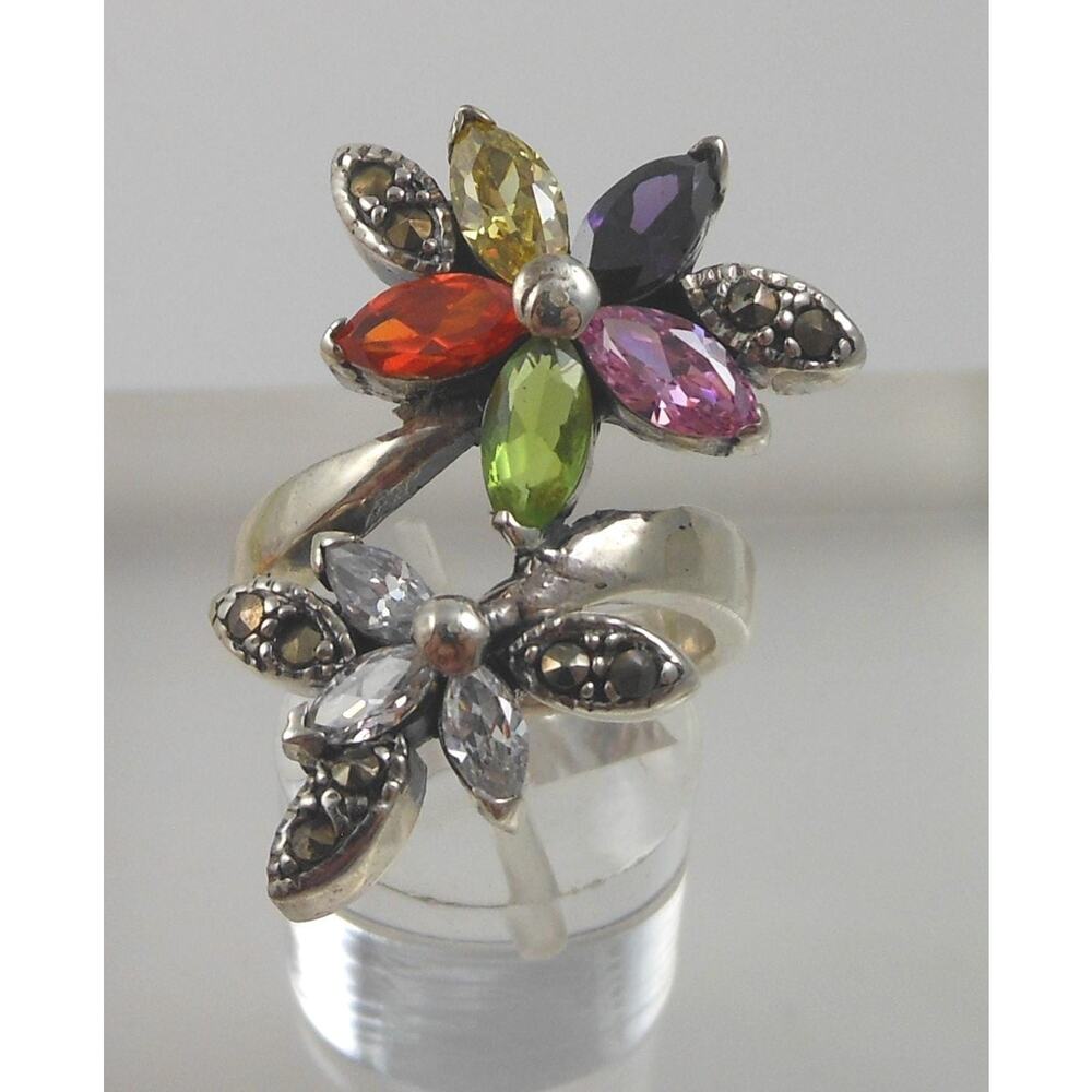 Artistc‎ Vintage 1990's Sterling Silver Flower Bypass Ring Thailand Size 8